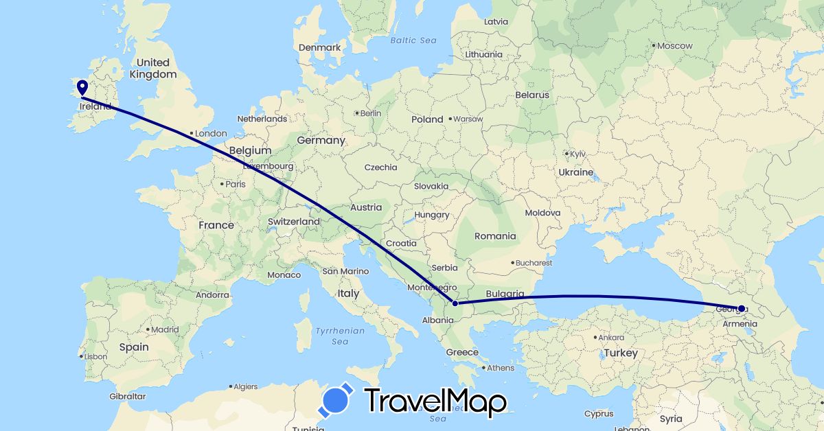 TravelMap itinerary: driving in Georgia, Ireland, Macedonia (Asia, Europe)